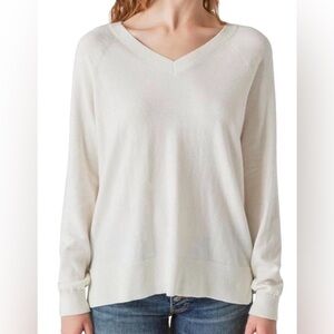 Lucky Brand Women’s V-Neck Casual Cotton Sweater Marshmallow Sz XL Minimalist